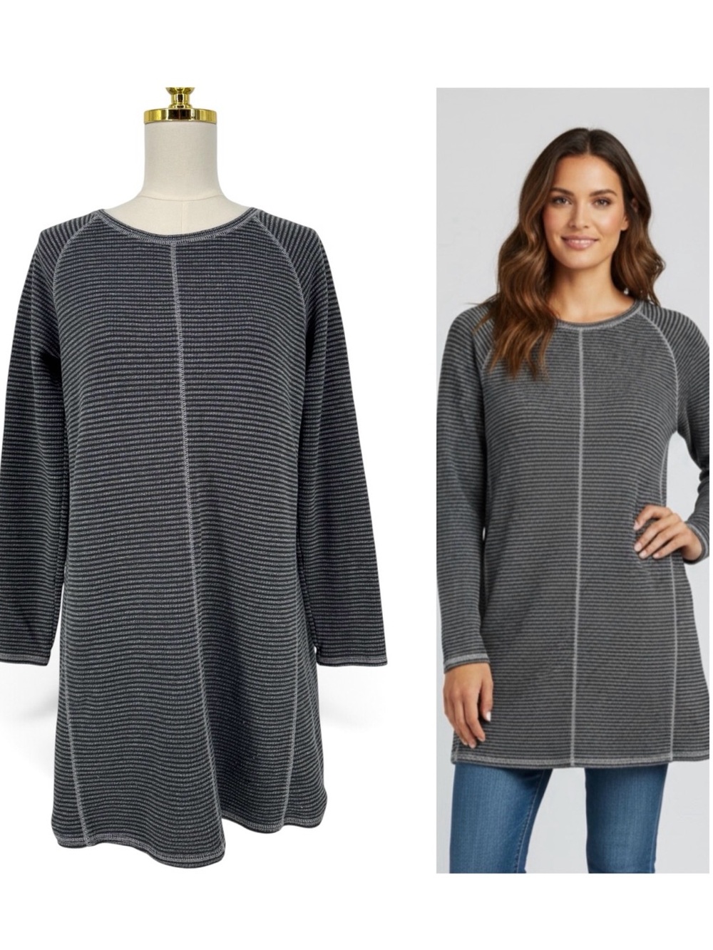 J Jill Striped Tunic Knit Cotton Dress Long Sleeve Pullover Top